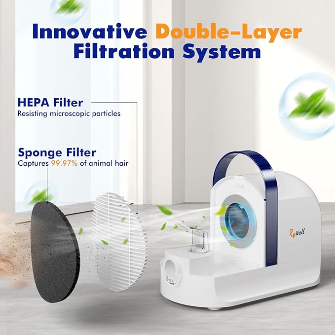 Rywell Dog Grooming Vacuum, 12000Pa Pet Grooming Kit with Clippers&Brushes for Shedding, Trimming&Vacuuming, Pet Grooming Vacuum for Dogs, Pet Grooming Kit, Low Noise, 1.5L