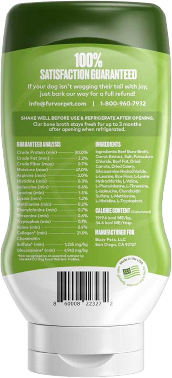 Beef Mobility Support Bone Broth Concentrate for Dogs - Collagen Protein Supplement - Boosted w/Amino Acids, Glucosamine, and Chondroitin - Dog Food Topper - Human Grade (16 oz, 30 Servings)