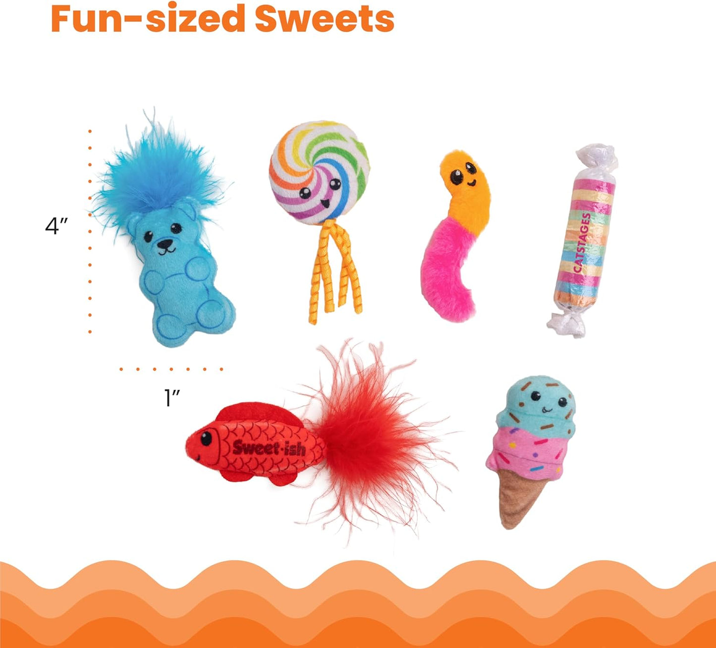 Catstages Kitty Sweet Treats, 6-Pack Catnip Plush Toys with Crinkle & Feathers, Multicolored