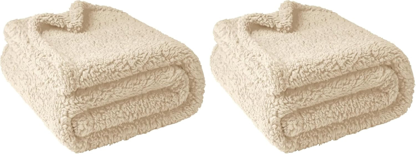 furrybaby Dog Blanket Soft Dog Blankets for Large Dogs Puppy Essentials Washable Sherpa Fleece Cat Blanket 40x47 Inches for Bed Furniture Couch Sofa (Large, Beige) (Pack of 2)