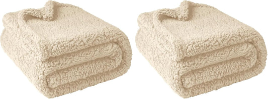 furrybaby Dog Blanket Soft Dog Blankets for Large Dogs Puppy Essentials Washable Sherpa Fleece Cat Blanket 40x47 Inches for Bed Furniture Couch Sofa (Large, Beige) (Pack of 2)