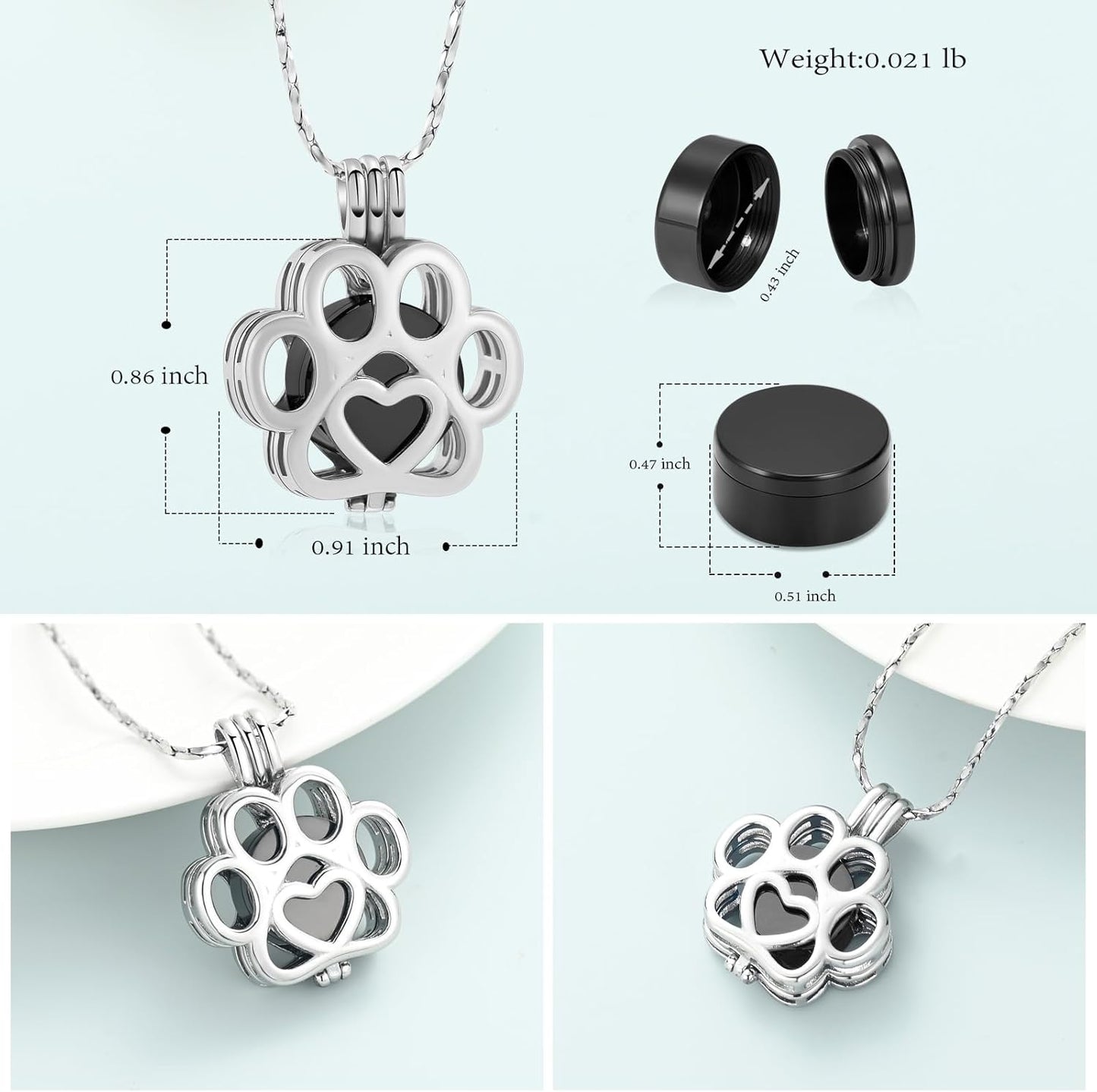 Imrsanl Pet Ashes Necklace Cremation Jewelry for Cat Dog Ashes Pendant Paw Print Urn Necklace for Women Men Keepsake Jewelry for Memorial Locket