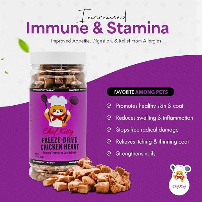 Freeze-Dried Chicken Heart Treats for Cats & Dogs – 100% Human Grade, Single Ingredient, High-Protein, Healthy Snack – No Additives or Preservatives – 1.4oz - Inspected & Tested in USA