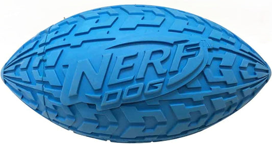 Nerf Dog Tire Squeak Football Outdoor Dog Toy, 6 Inch Dog Football Squeaking Toy for Medium and Large Breeds, Blue