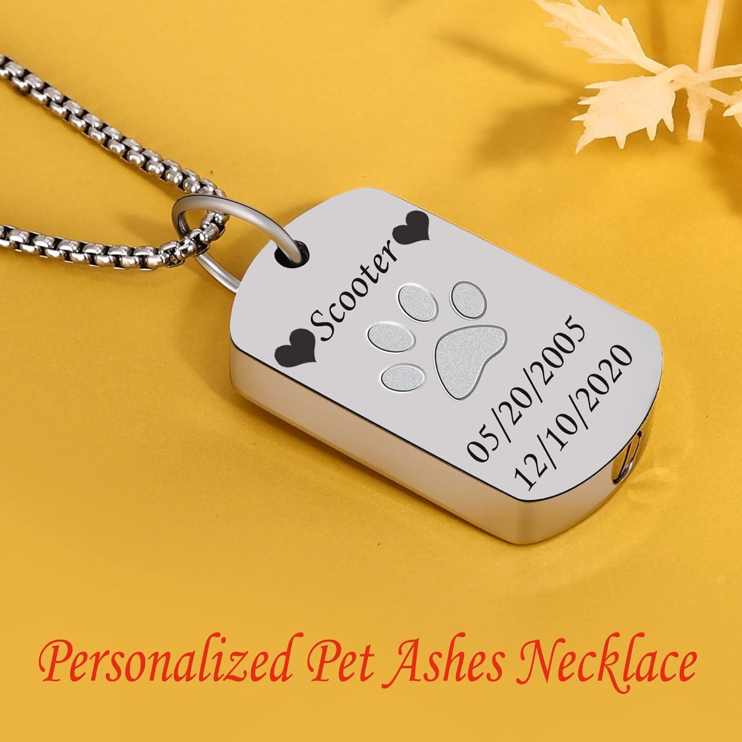 Fanery Sue Personalized Pet Ashes Necklace for Dog Cat Custom Photo&Text Pet Loss Sympathy Gift Cremation Jewelry