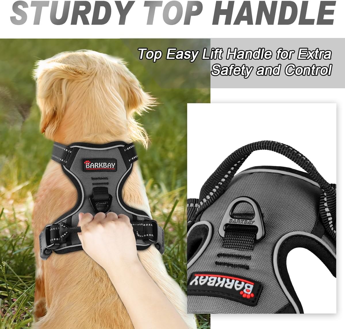 BARKBAY No Pull Dog Harness Front Clip Heavy Duty Reflective Easy Control Handle for Large Dog Walking(Dark Grey,XS)
