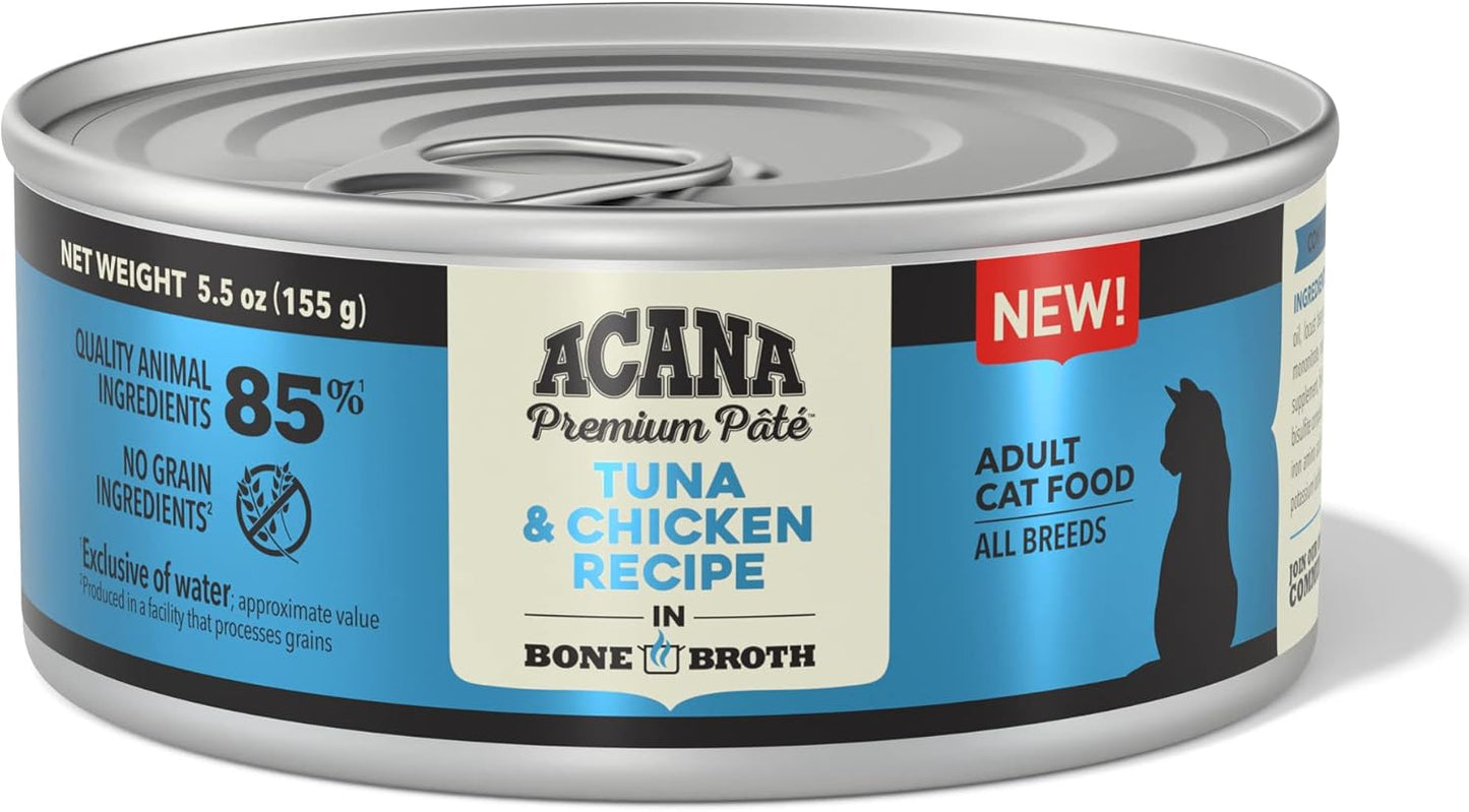 ACANA PREMIUM PATE Wet Cat Food, Tuna & Chicken Recipe in Beef Bone Broth, 5.5oz (Case of 12)