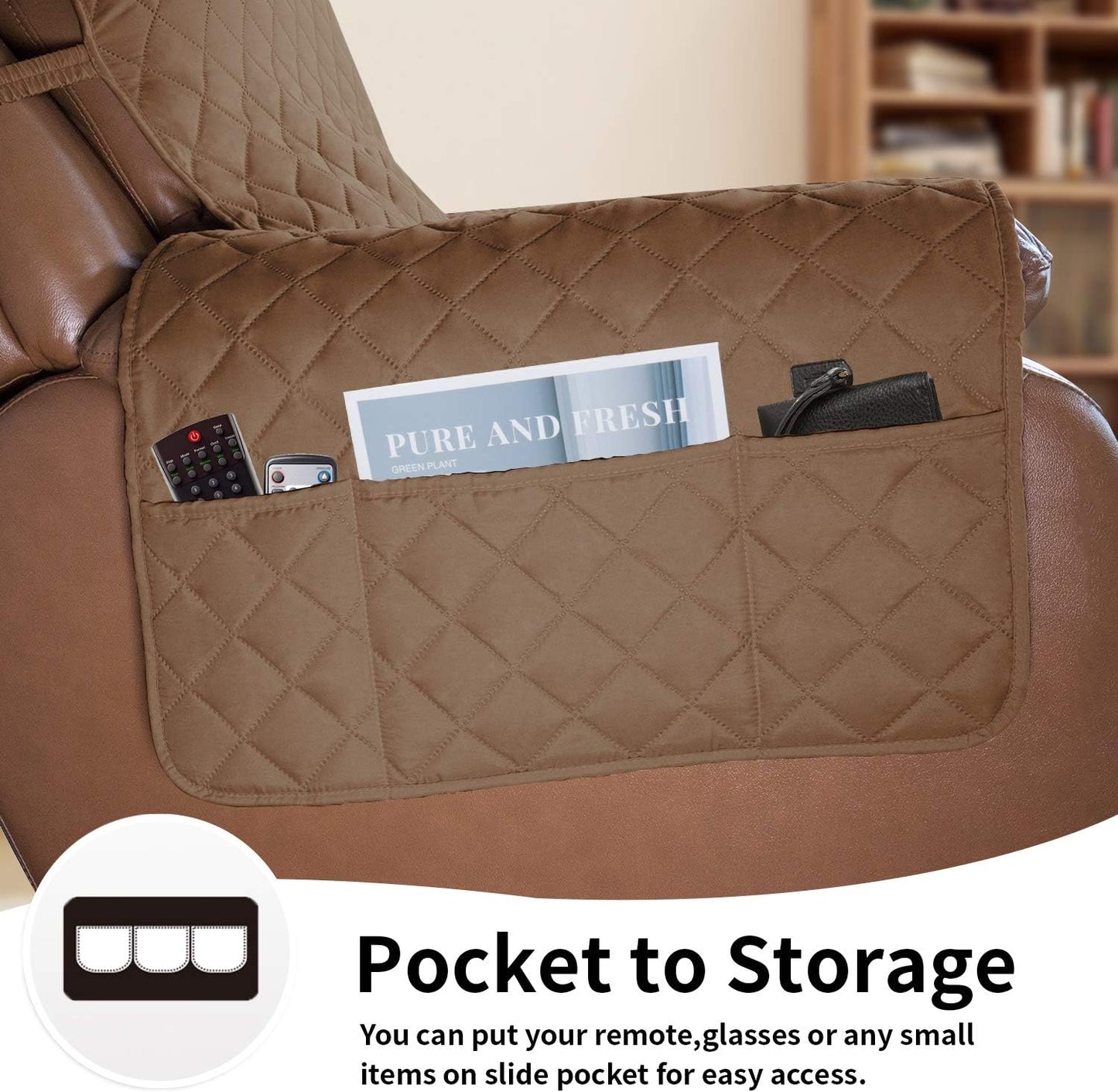 Easy-Going Oversized Recliner Cover Reversible Couch Cover Sofa Cover for Living Room Water Resistant Furniture Protector with Elastic Straps for Pets Dog (Oversized Recliner, Camel/Ivory)