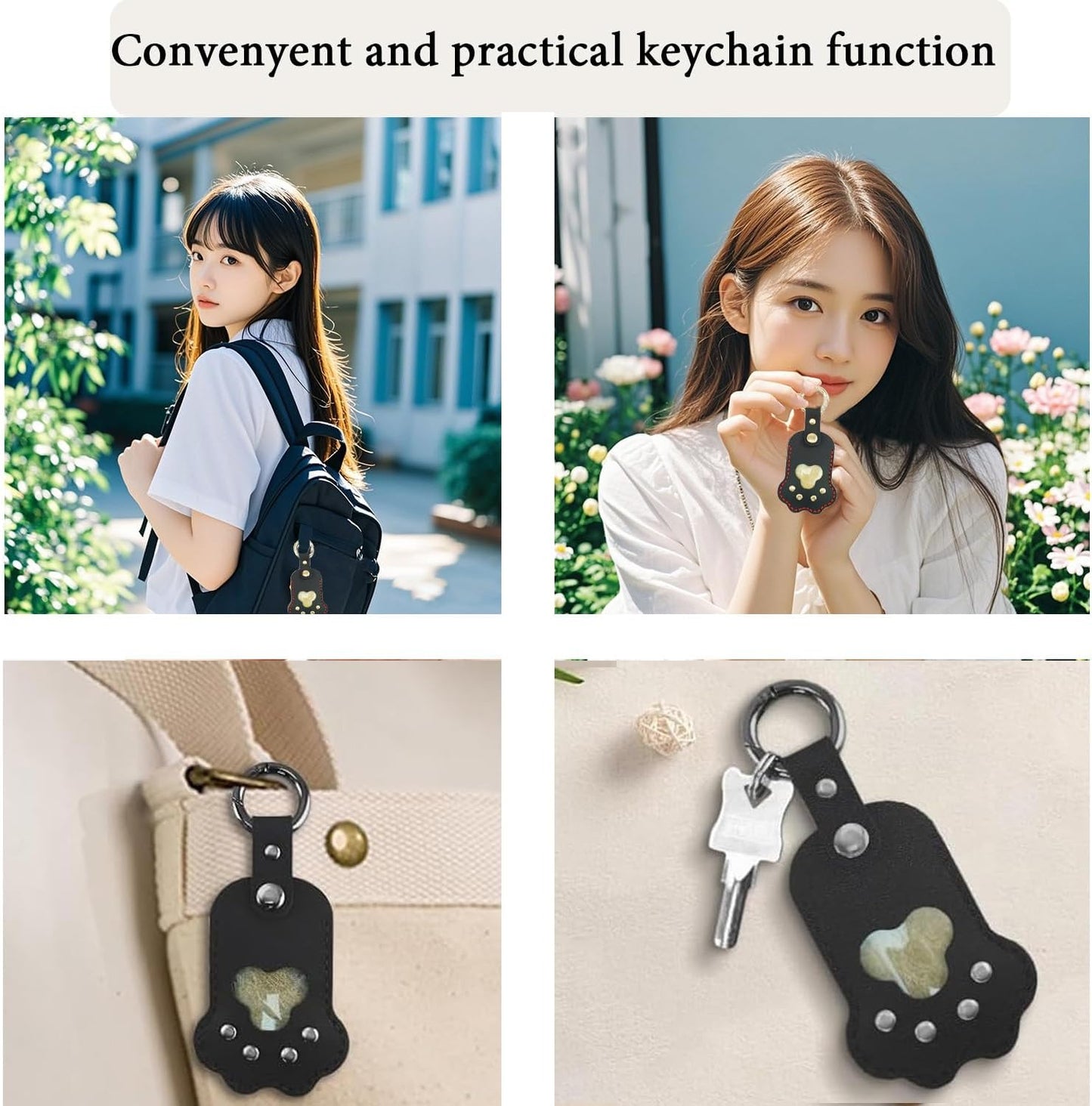 Leather Pet Memorial Keychain, Cat & Dog Hair Keychain, Cute Paw Shaped Keychain, Pet Memorial Gift for Pet Lovers, Key Holder with Collecting Pet Fur and Photo