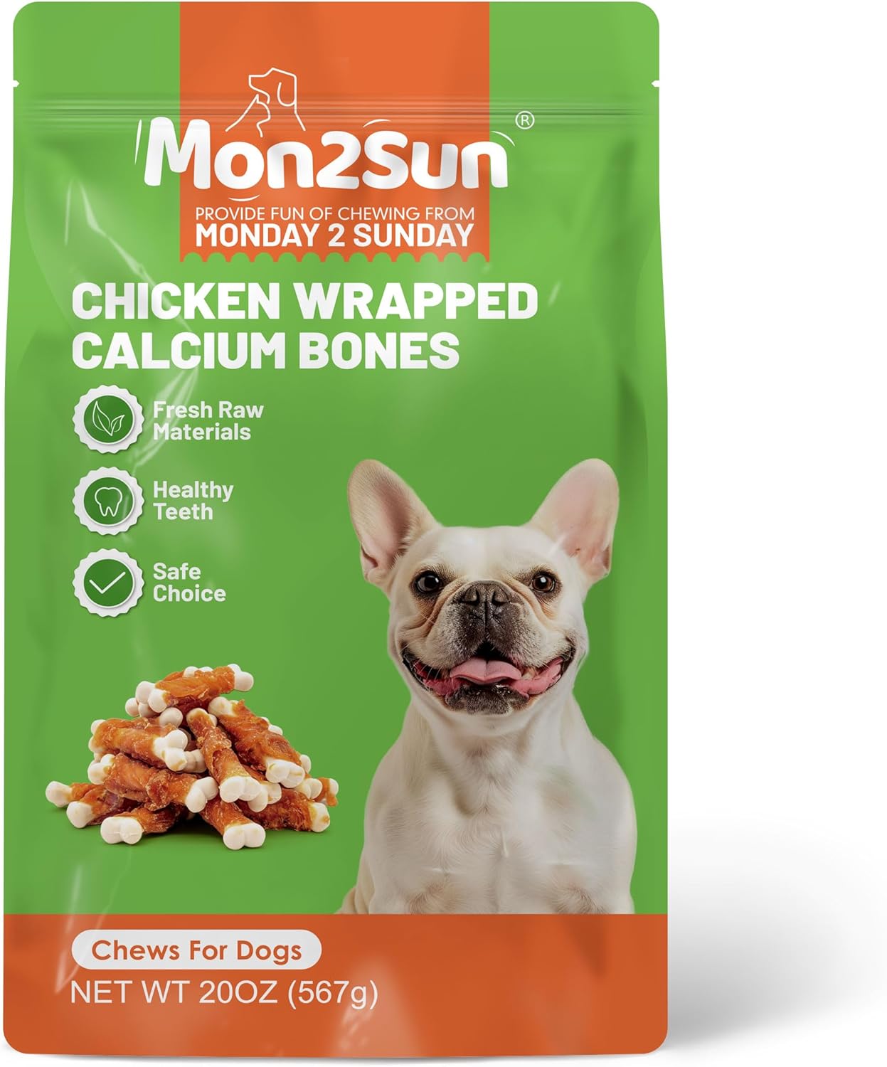 MON2SUN Dog Treats, Chicken Wrapped Calcium Bones Without Rawhide, 2.3 Inch Training Treats for Teeth Cleaning and Fresh Breath, Chews for Puppy and Small Dogs (56 Count - Pack of 1)