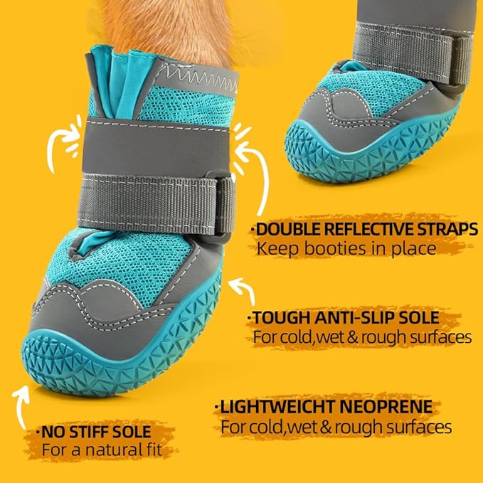 Dog Shoes for Large Dogs, Medium Dog Boots & Paw Protectors for Hardwood Floors, Outdoor Dog Booties for Hot Pavement Winter Snow Hiking, Breathable Dog Shoes with Reflective Strips Size 4