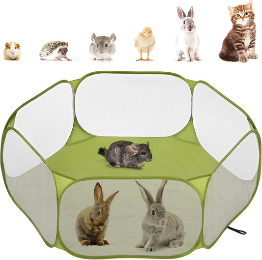 Pawaboo Small Animals Playpen, Waterproof Small Pet Cage Tent with Strong Steel Wire Frame, Portable Outdoor Yard Fence for Chick/Kitten/Puppy/Guinea Pig/Rabbits/Hamster/Chinchillas, Green