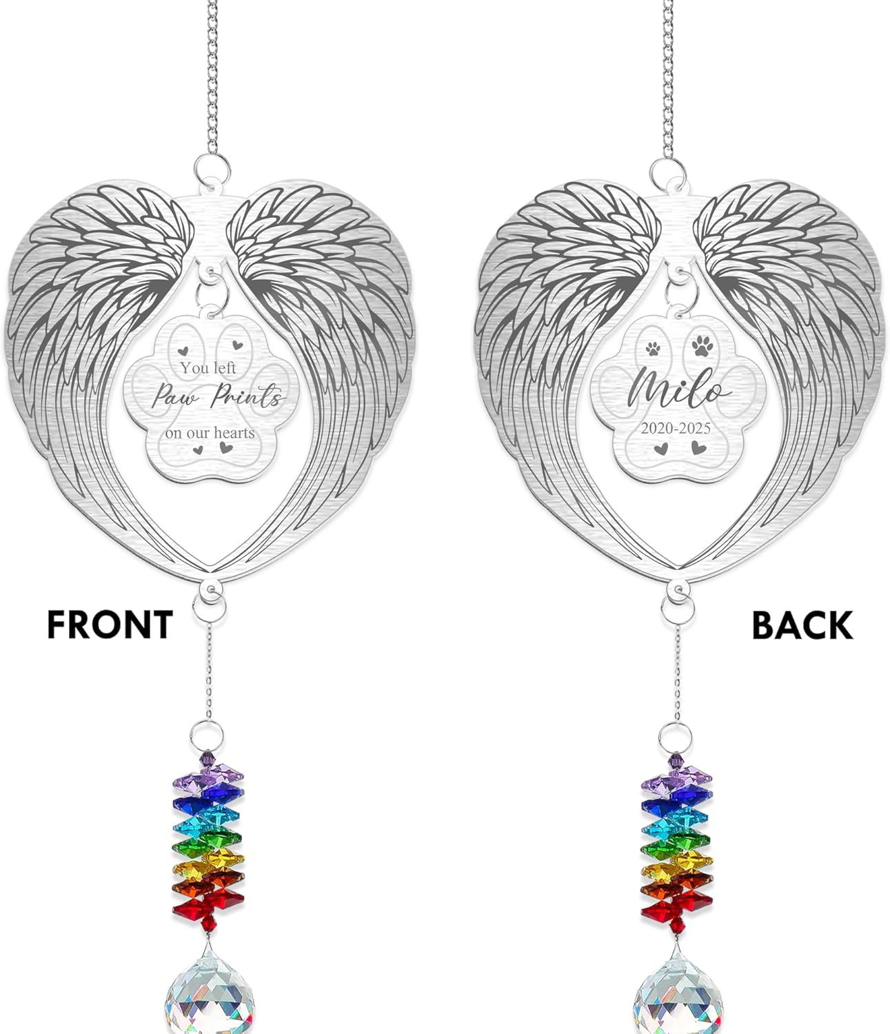 Personalized Dog Memorial Aluminum Suncatcher Ornament - Angel Wings Rainbow Crystal - Pet Loss Gift for Pet Lovers - Custom RIP Dog Ornament for Christmas Tree 2025