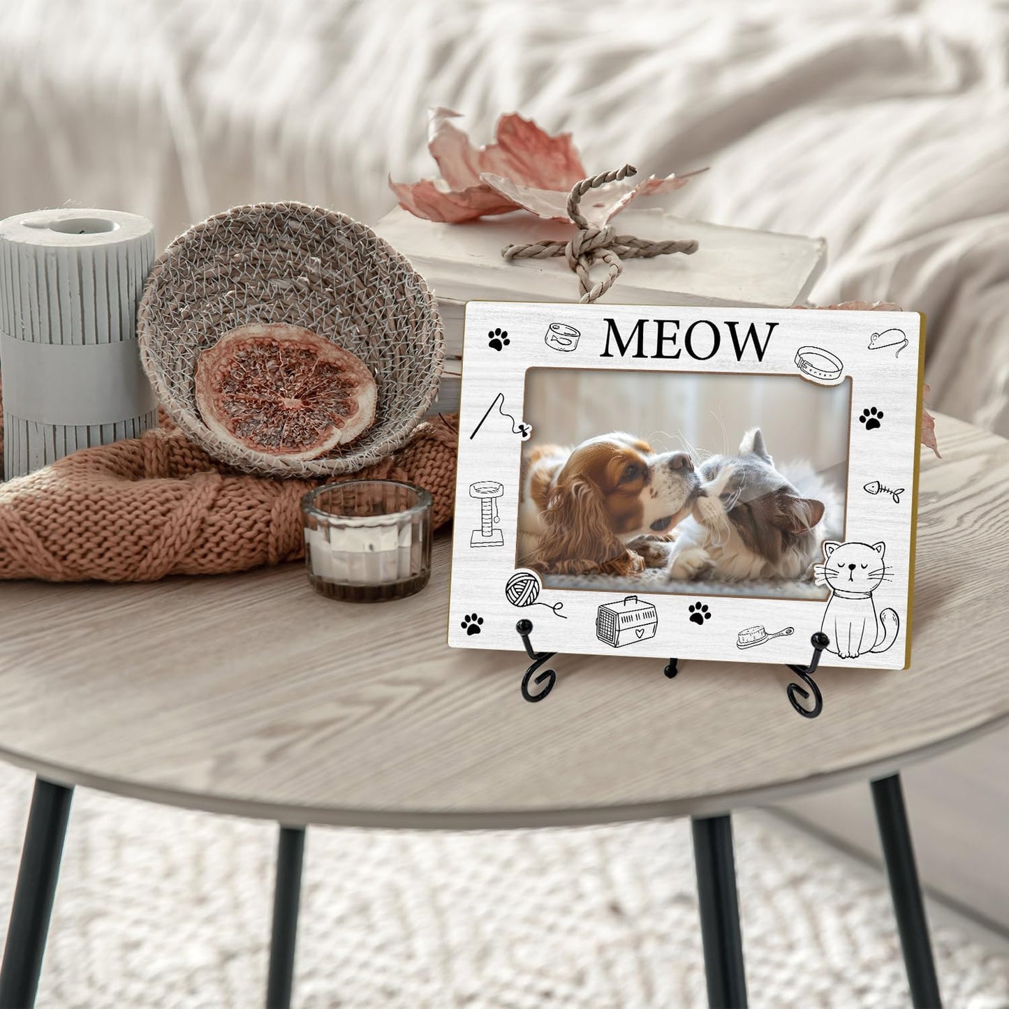 Cat Picture Frame Meow Print Design, Memorial Gifts for Pet Owner, 4x6 Photos Frame with Stand for Home Office Tabletop Display Decorations-19