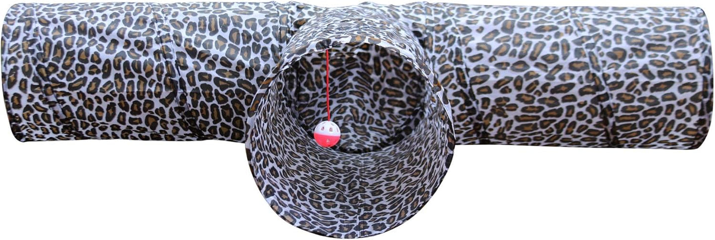 Feline Ruff 3 Way Cat Tunnel. Extra Large 12 Inch Diameter and Extra Long. A Big Collapsible Play Toy. Wide Pet Tunnel Tube for Rabbits, Kittens, Large Cats, and Dogs (Animal Print)