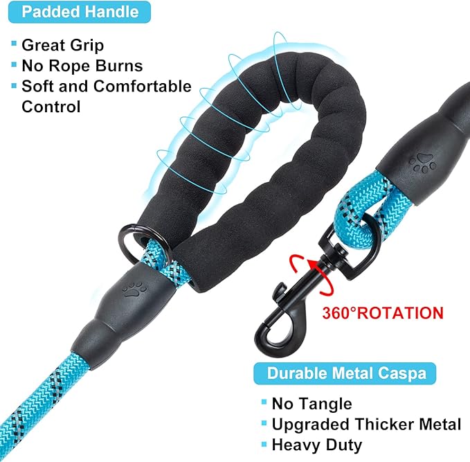 BEAUTYZOO Heavy Duty Rope Dog Leash 3 Pack, 6FT Nylon Pet Leash with Reflective Thread, Soft Padded Handle Thick Lead Strong Dog Leashes for Large Medium Dogs Small Puppy Training 6'*1/2 inch