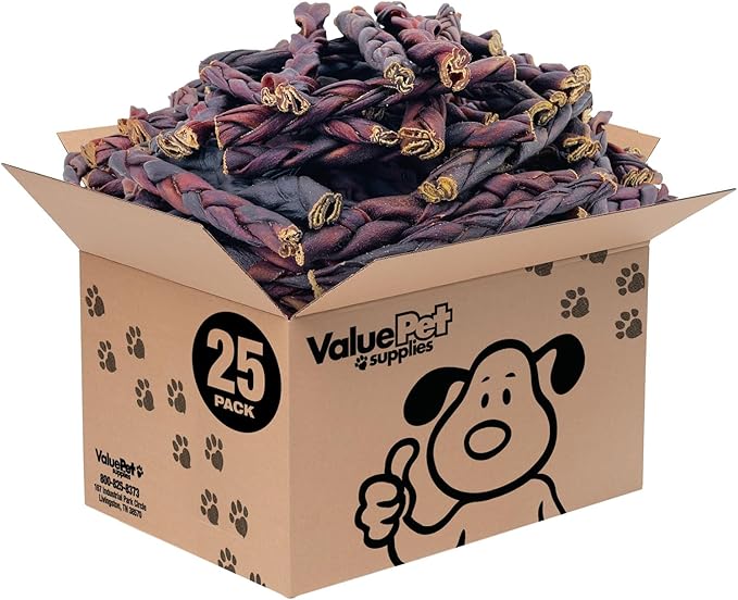 ValueBull Collagen Braided Sticks for Dogs, 6 Inch Medium Chews, Natural Long-Lasting Dog Treats, 25 Count Bulk Pack - Supports Joints, Skin & Coat with Chondroitin & Glucosamine