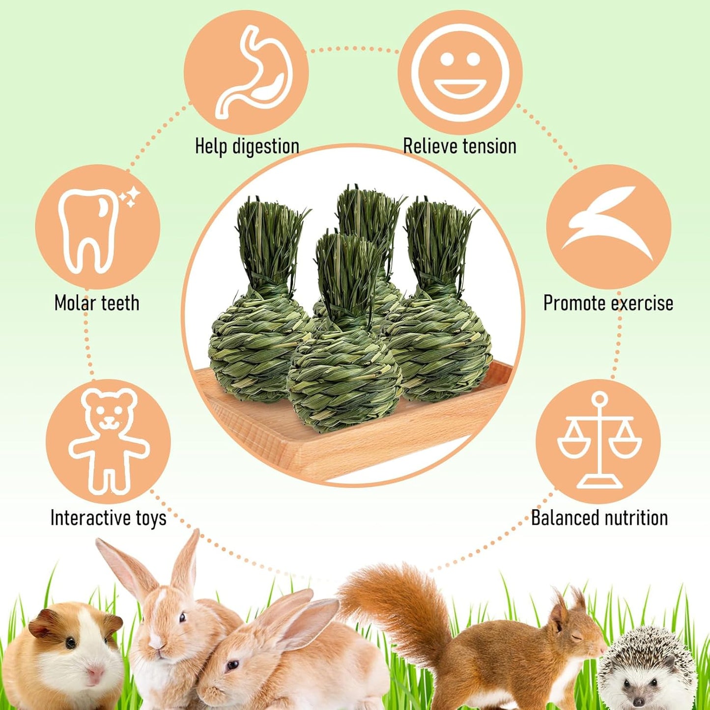 Hamiledyi Rabbit Chew Ball Bunny Timothy Grass Ball Natural Woven Chewing Toys Small Animal Activity Play Balls Chew Toys for Bunny Rabbits Hamster Guinea Pigs Chinchilla Gerbils 4PCS