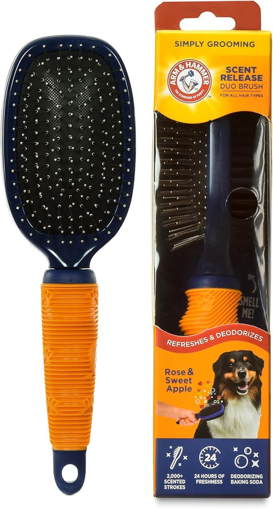 Arm & Hammer “Simply Glam” Dog Grooming Pin & Bristle Deodorizing Brush with Fragrance Transfer Technology – Scented 2-in-1 Brush for Detangling & Shedding, Sweet Apple & Rose Scent