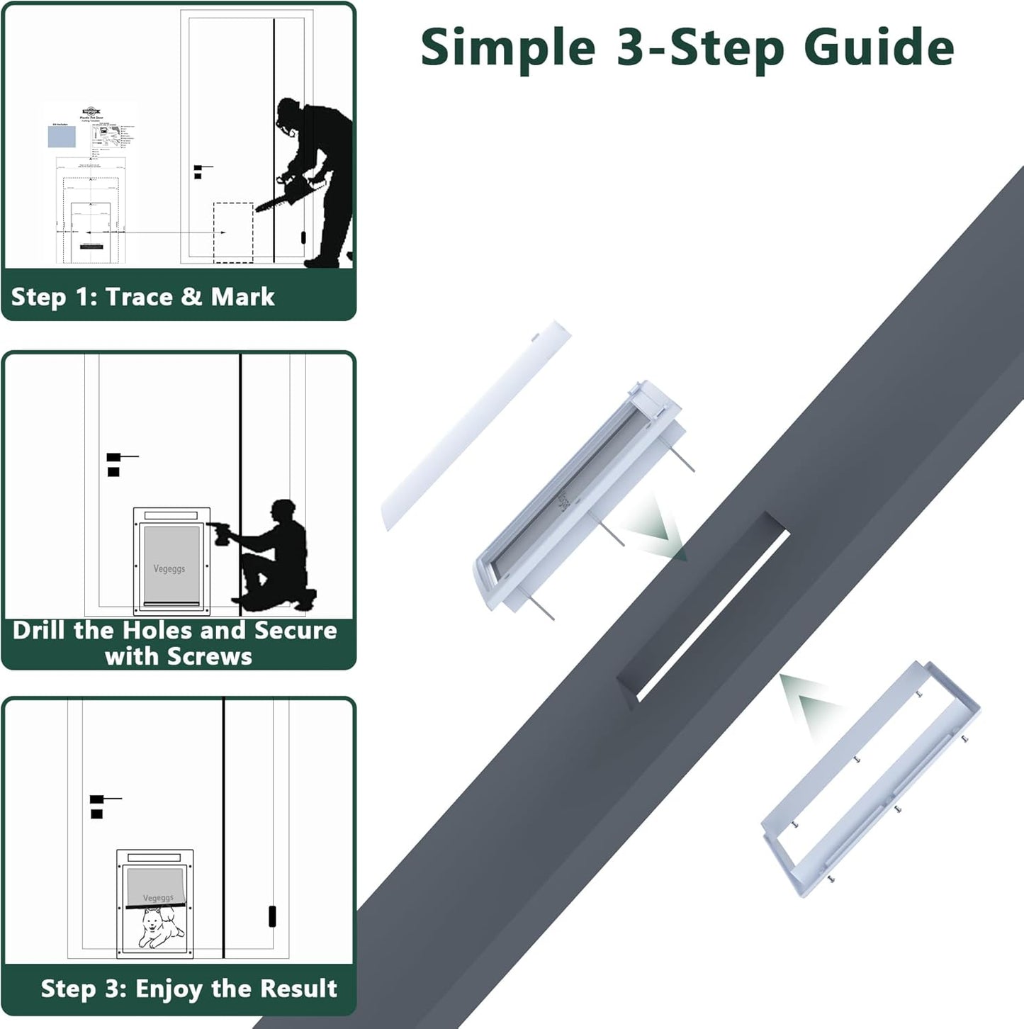 Pet Door, Interior and Exterior Large Dog Doors, PC Frame and Telescoping Tunnel Doggy and Cat Doors, Doggie Door with Double Magnetic Flaps and Sliding Lock Panels (Pets Up to 40 Lb) M