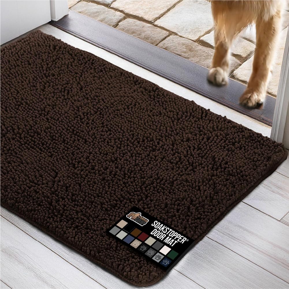 GORILLA GRIP Dog Doormat, Absorbent Doormats for Muddy Dogs Paws, 48x30 Machine Washable Soakstopper Rugs, Cleaner Floors, US Designed Pet Bed Door Mat, Indoor Entrance Pets Rug, Brown