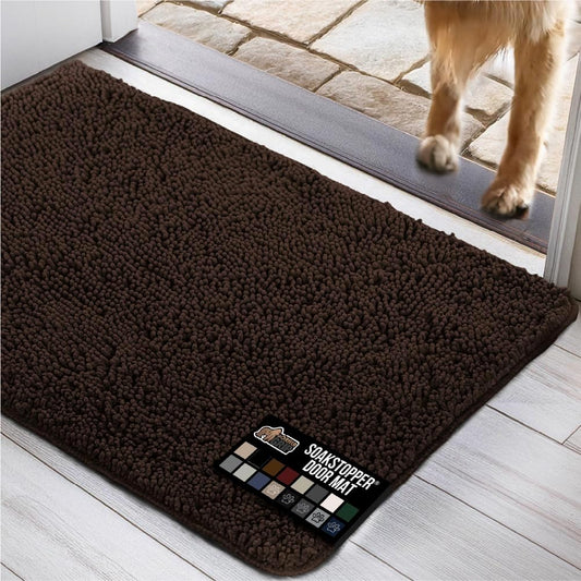 GORILLA GRIP Dog Doormat, Absorbent Doormats for Muddy Dogs Paws, 48x30 Machine Washable Soakstopper Rugs, Cleaner Floors, US Designed Pet Bed Door Mat, Indoor Entrance Pets Rug, Brown