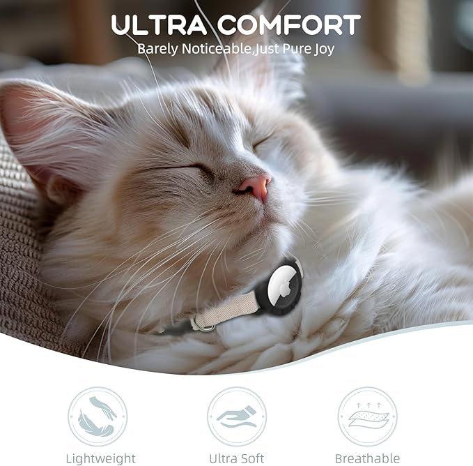 AirTag Cat Collars, Stretchy Collar with Apple AirTag Holder and Bell, Breakaway Design Ultra Elastic GPS Tracking Collars for Cats and Puppies, (7.5-12.5 Inch), Khaki