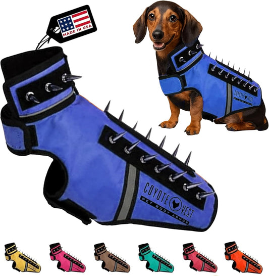 CoyoteVest SpikeVest Dog Harness Vest for Small Dogs, Reflective Dog Vest with Spikes to Shield Your pet from Coyotes, Raptor and Animal Attacks, Anti Hawk Vest, Made in USA (XXS-Royal Blue)