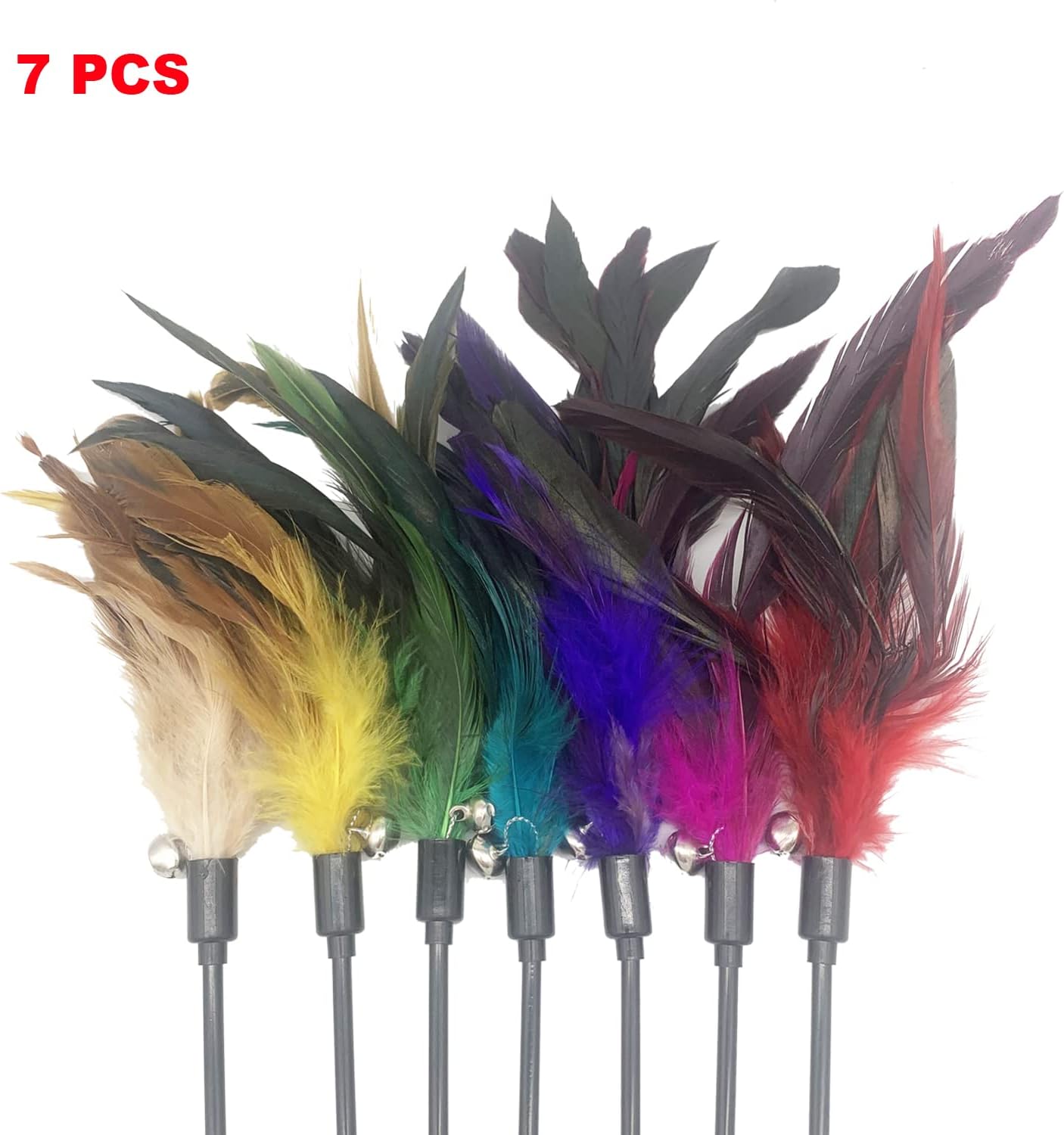 Cat Wand Toy Feather Stick Cat Toys, 7 Pieces Interactive Cat Toy Feathers Wand for Indoor Cats