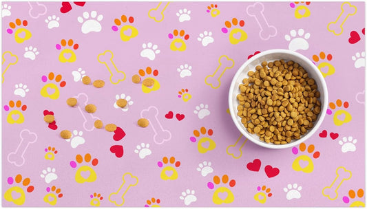 Pet Dogs Cats Food Mat, Pink Bone Dog Claw Pet Feeding Pad, 12 * 20 Inch Absorbent Dog Food Mat, Cat Dish Mat for Food and Water, Suitable for Dog Cat or Other Pets
