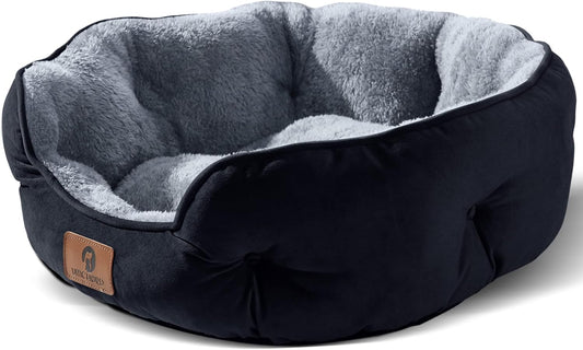 Asvin Small Dog Bed for Small Dogs, Cat Beds for Indoor Cats, Pet Bed for Puppy and Kitty, Extra Soft & Machine Washable with Anti-Slip & Water-Resistant Oxford Bottom, Black, 20 inches