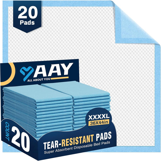 AAY Heavy Duty Disposable Bed Pads 36"X44" (20pcs) Tear-Resistant Cloth Backing Underpads Extra Large Super Absorbent Pee Pads Incontinence Waterproof Chucks Pads for Adults Elderly, Kids or Puppy