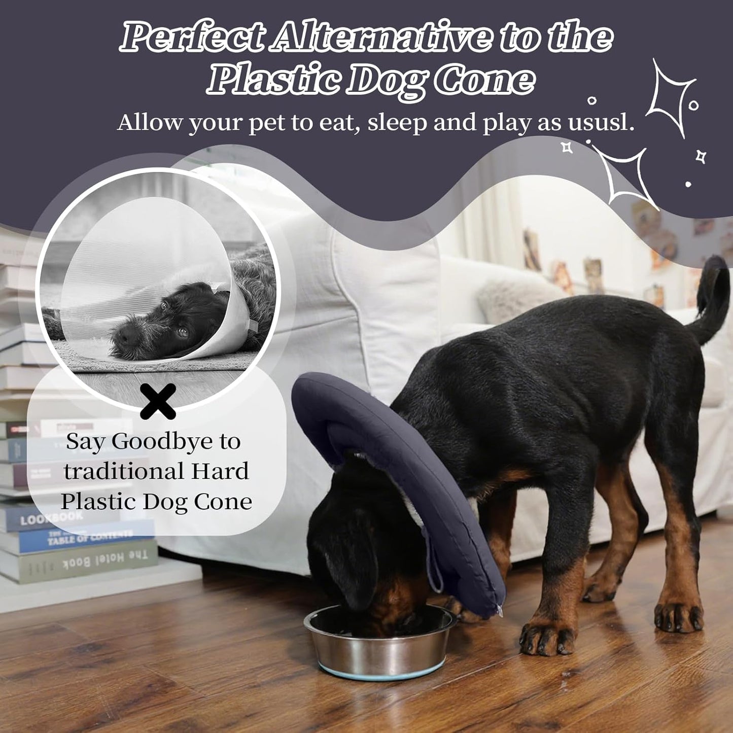 IDOMIK Dog Recovery Collar, Waterproof Soft Dog Cone After Surgery, Comfy Protective Elizabethan Collar Alternative for Dogs Cats, Adjustable Pet Neck Donut Cone Anti-Licking Biting Wounds,Grey,3XL