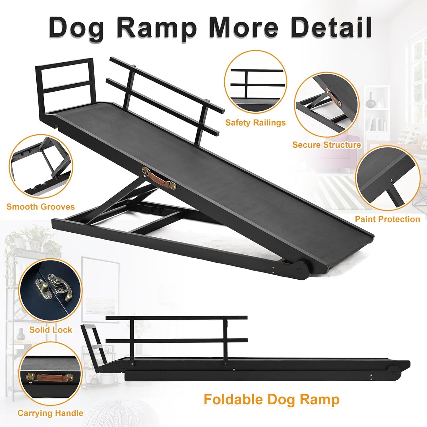 Dog Ramp for Bed, Dogs Bed Ramps for Large Dogs, Pet Ramp for Doggie to Get on Beds, 5-Position Pet Ramps for Large/Medium Dog for Couch/Car, Adjustable from 17" to 32" Height