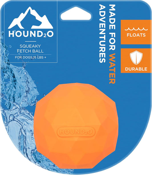 Hound2O Dog Toys | Squeaky Fetch Ball for Dogs | Orange Floating Outdoor Toy - Easy to Clean and Made from Non Toxic Materials