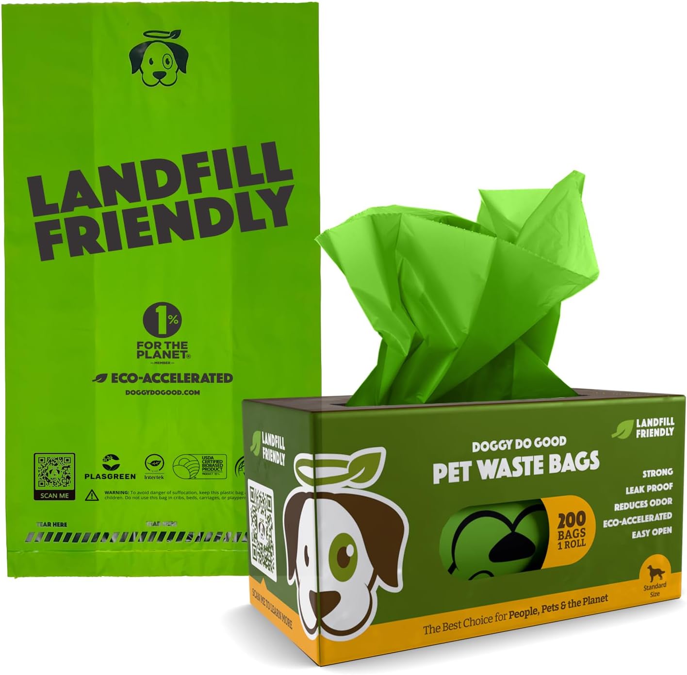 Doggy Do Good Landfill-Friendly Poop Bags | Dog Waste Bags Made with 50% Recycled Plastic + 15% Biobased Material | Unscented, Thick, Leak-Proof, Easy Open | Standard Size | 200 Count Grab & Go