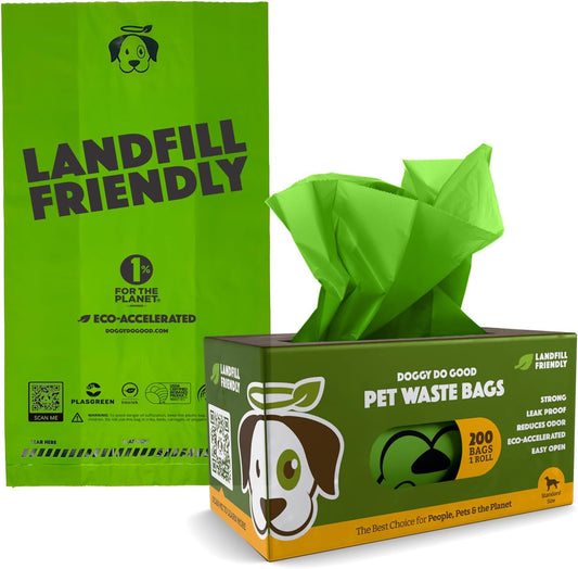 Doggy Do Good Landfill-Friendly Poop Bags | Dog Waste Bags Made with 50% Recycled Plastic + 15% Biobased Material | Unscented, Thick, Leak-Proof, Easy Open | Standard Size | 200 Count Grab & Go