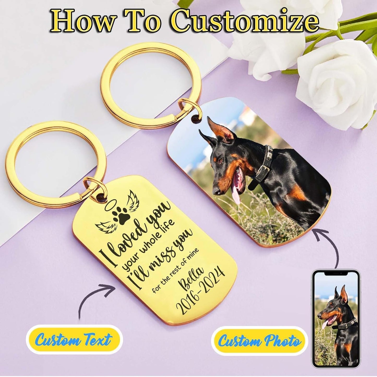 Personalized Pet Memorial Keychain for Loss of Dog Custom Keychain with Dog Picture Customized Sympathy Keyring