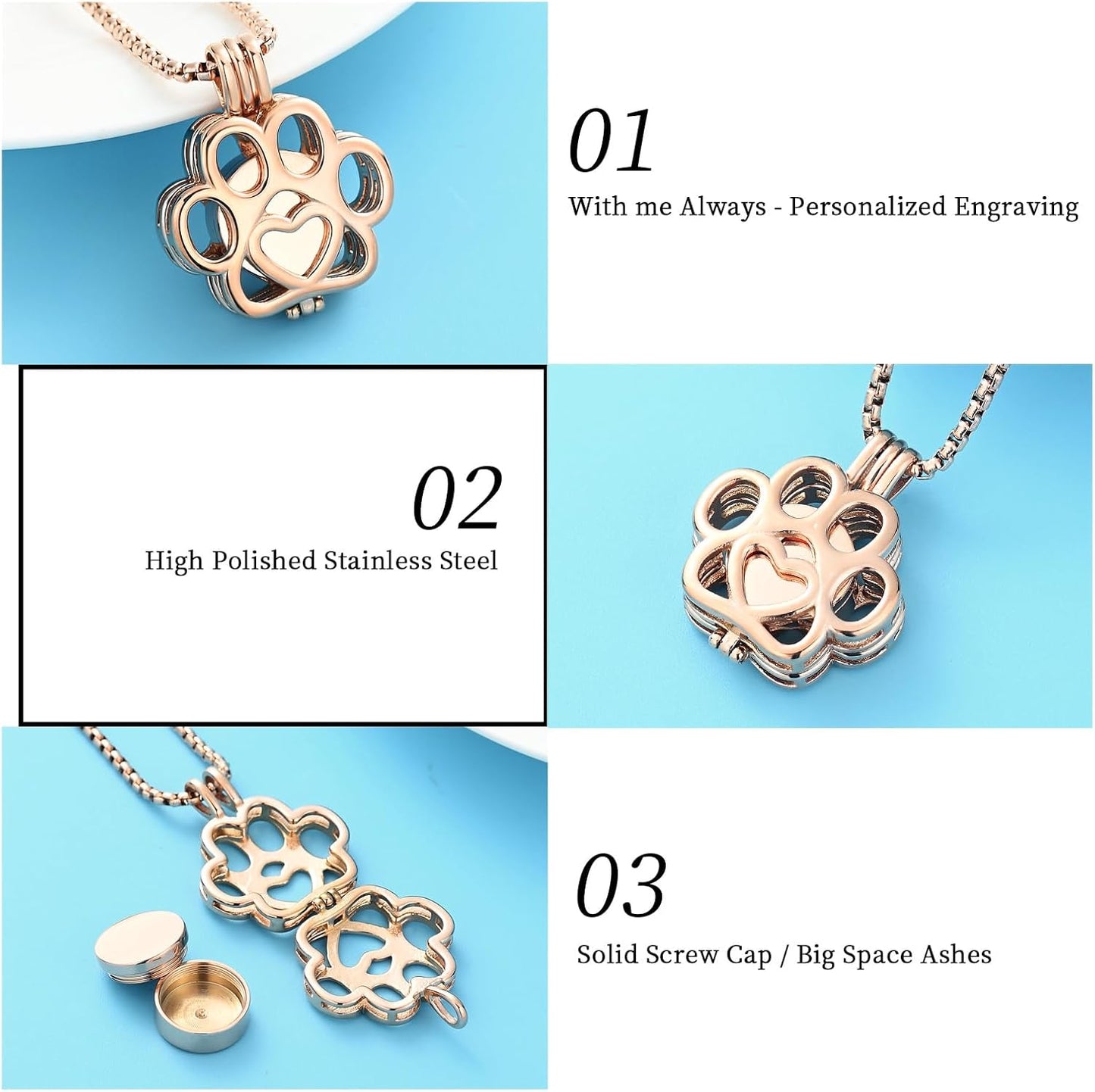 Oinsi Pet Cremation Jewelry For Ashes For Dog/Cat Paw Stainless Steel Memorial Locket Urn Necklace Inside Mini Case Keepsake Cremation Jewelry Women Men