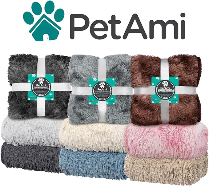 PetAmi Waterproof Dog Blanket for Large Dog, Queen Size Calming Pet Blanket Couch Cover Protector, Sherpa Faux Fur Cat Throw for Sofa Furniture Bed, Soft Fluffy XL, 90x90 Tie-Dye Gray