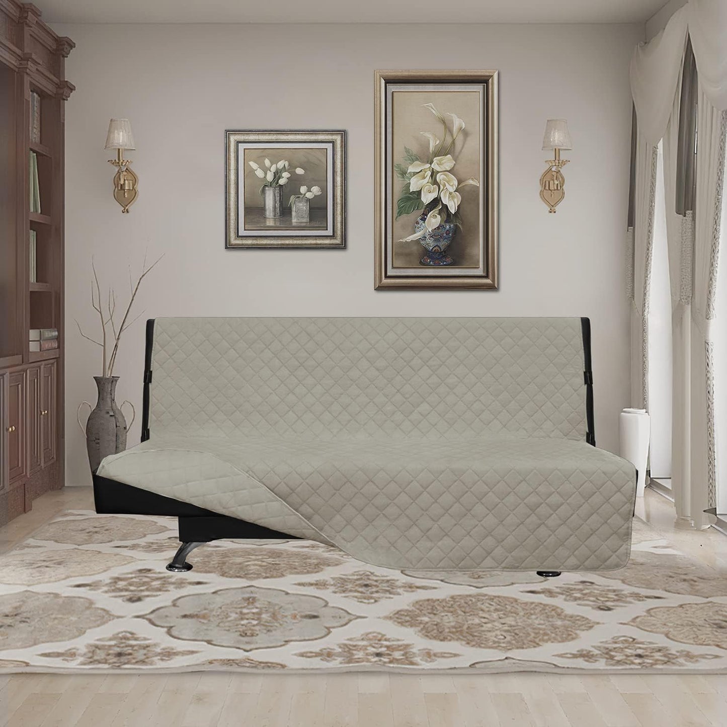 Easy-Going Futon Sofa Slipcover Reversible Sofa Cover Armless Couch Cover Water Resistant Pets, Kids, Children, Dog, Cat (Beige/Beige)