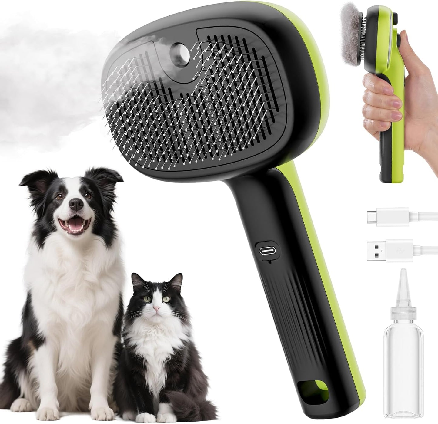 Pecute Cat Steam Brush, Self-Cleaning Steam Cat Brush with 2 Water Spray Modes, Large Capacity Tank, Steaming Renu Dog Brush for Shedding Massaging Grooming, Cool Mist Only