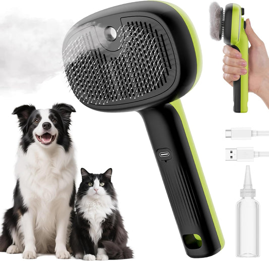 Pecute Cat Steam Brush, Self-Cleaning Steam Cat Brush with 2 Water Spray Modes, Large Capacity Tank, Steaming Renu Dog Brush for Shedding Massaging Grooming, Cool Mist Only