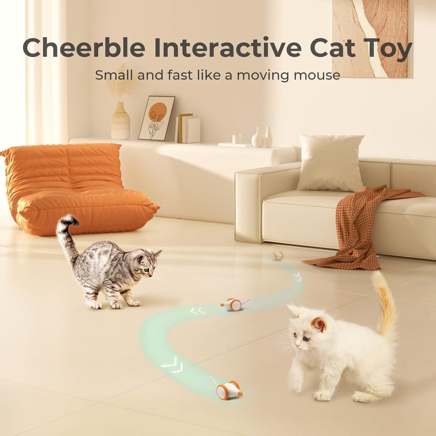 Cheerble Interactive Cat Toys for Indoor Cats, Automatic Cat Toy with LED Lights, Wicked Mouse Toys, Kitten Toys, Pet Supplies, Smart Electric Cat Toy, USB Rechargeable, Auto On/Off(Yellow)