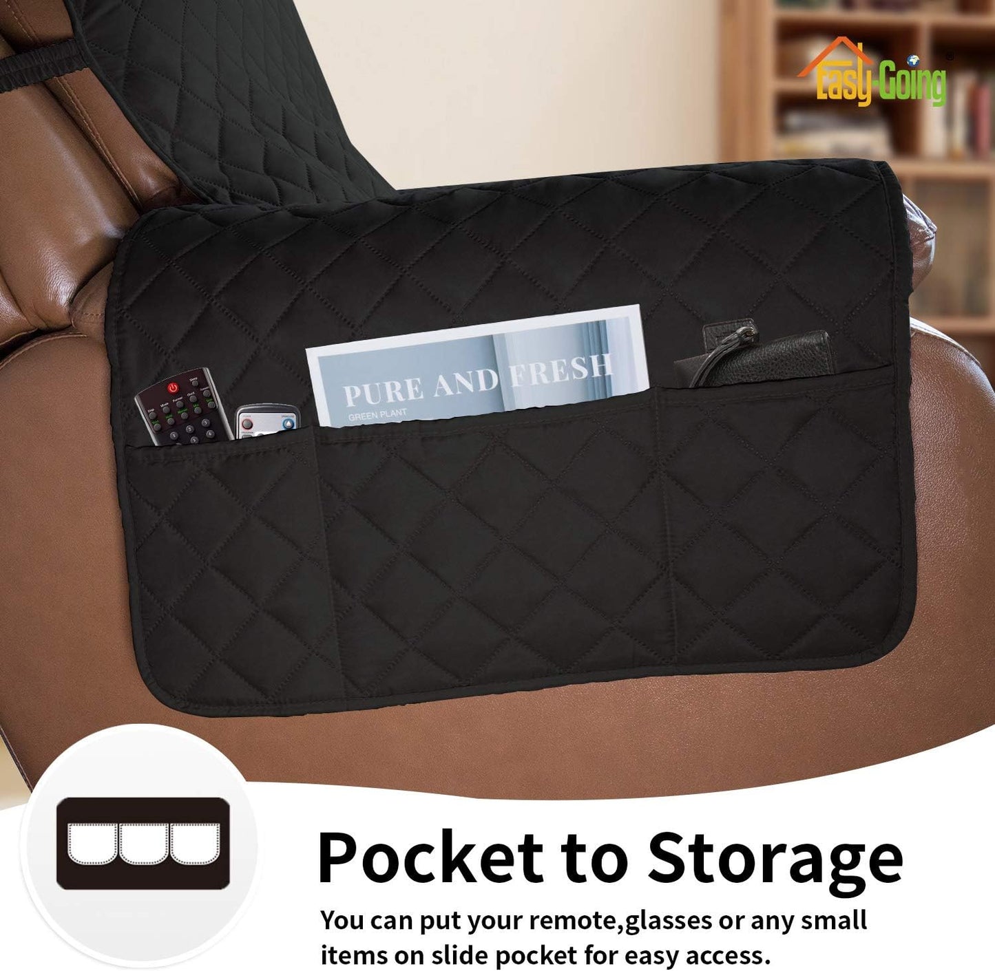 Easy-Going Oversized Recliner Cover Reversible Couch Cover Sofa Cover for Living Room Water Resistant Furniture Protector with Elastic Straps for Pets Dog (Oversized Recliner, Black/Beige)