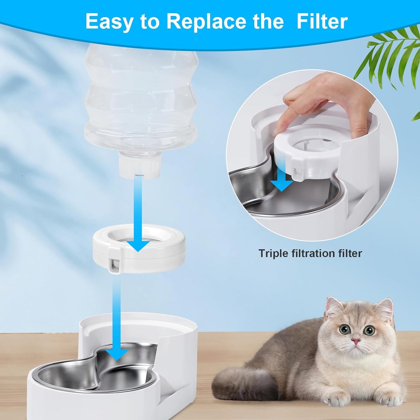 8-Pack Replacement Filters for 3L/3.6L/4.6L/6L/8L Gravity Pet Water Dispenser, Dog Water Filter Replacement, Triple Filtration Pet Fountain Filter, Water Feeder Filter for Cat and Dog