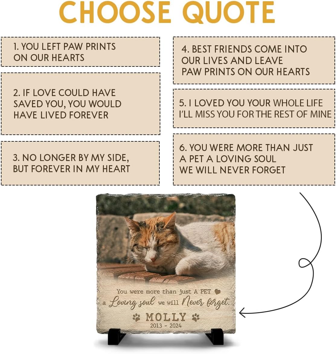 Custom Memorial Stones for Cats - Bereavement Gifts for Loss of Pet - Customizable Square Headstones for Cat - Ideal for Garden Marker & House Decor