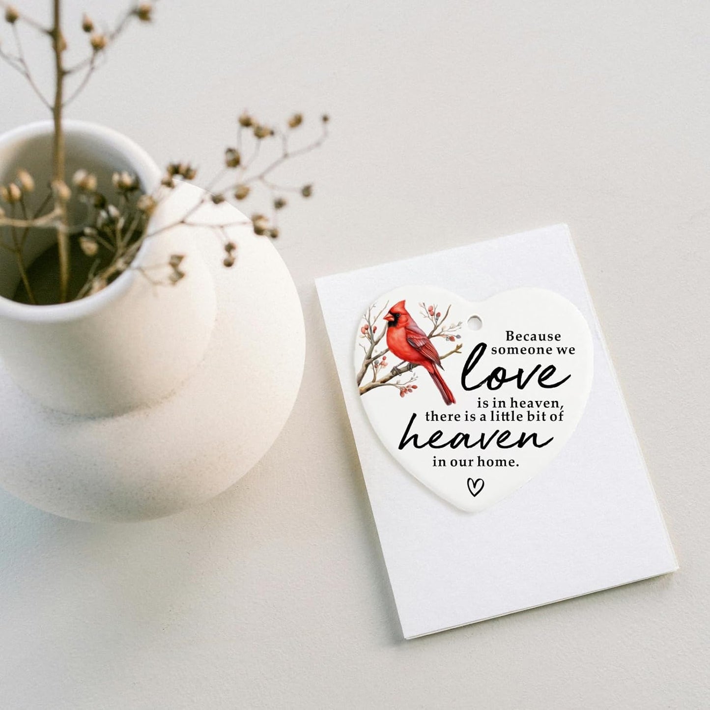 Cardinal Memorial Ornament Keepsake Sign - Heart Plaque for Remembrance, Condolence, Grief, and Sympathy - Bereavement Gift Ideas for Loss of Loved One