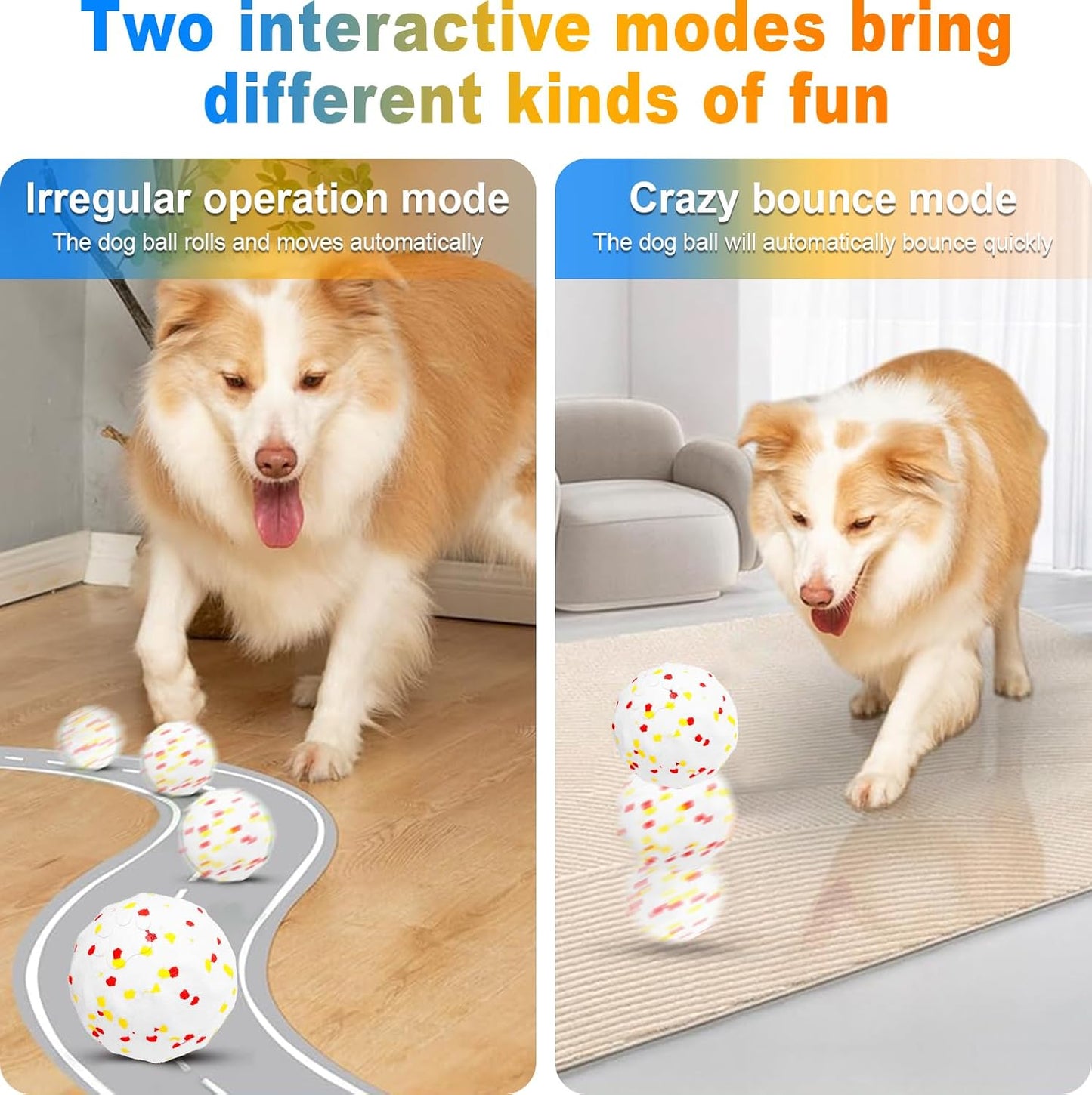 Interactive Dog Toys Ball, Automatic Moving, Bouncing Chew Toys, E-TPU Material, Suitable for Large and Medium-Sized Dogs, Used for Boredom Relief and Daily Training, USB Rechargeable (White)