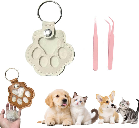 dog fur keepsake keychain cute pet paw shaped leather keychain for dog&cat hair keepsake